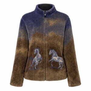 Outback Trading Horse Print Equestrian Fleece Jacket Womens Size XXL Western